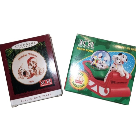 Vintage SET (2) 1996 Hallmark & Disney 101 Dalmatians Christmas Ornaments - Picture 1 of 14